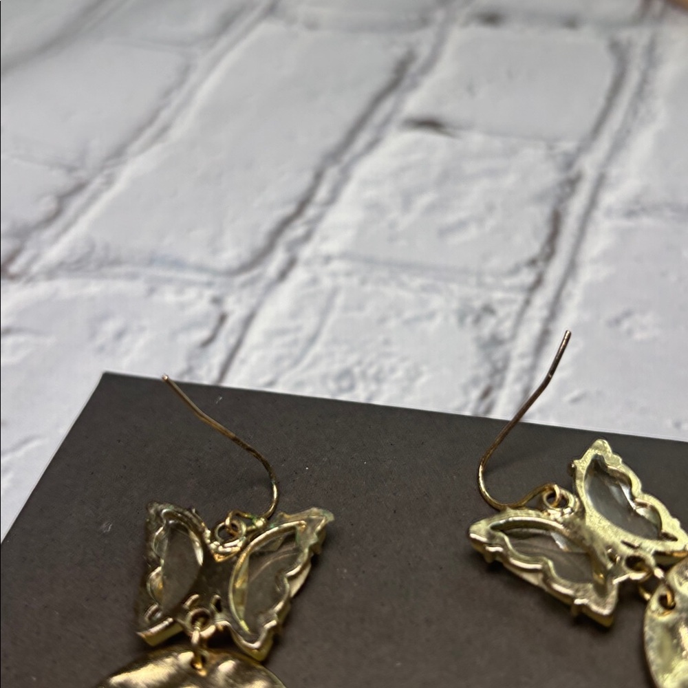 Butterfly Moon Star Gold Tone Foil Dangle Earrings - Picture 4 of 7